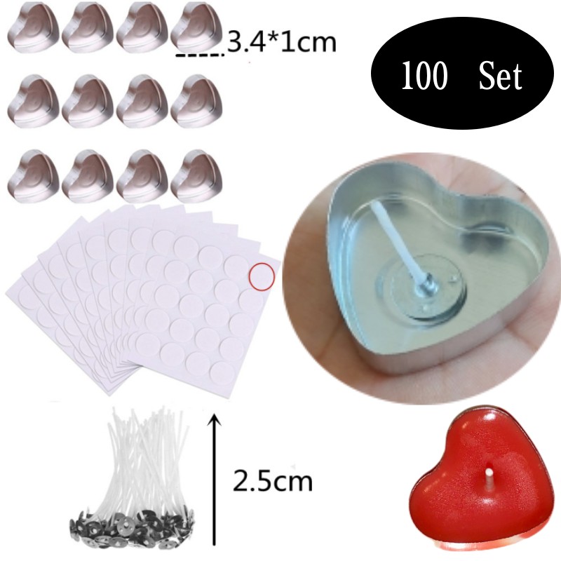 Candle Zero - 100 Sets Heart shaped Empty Aluminum