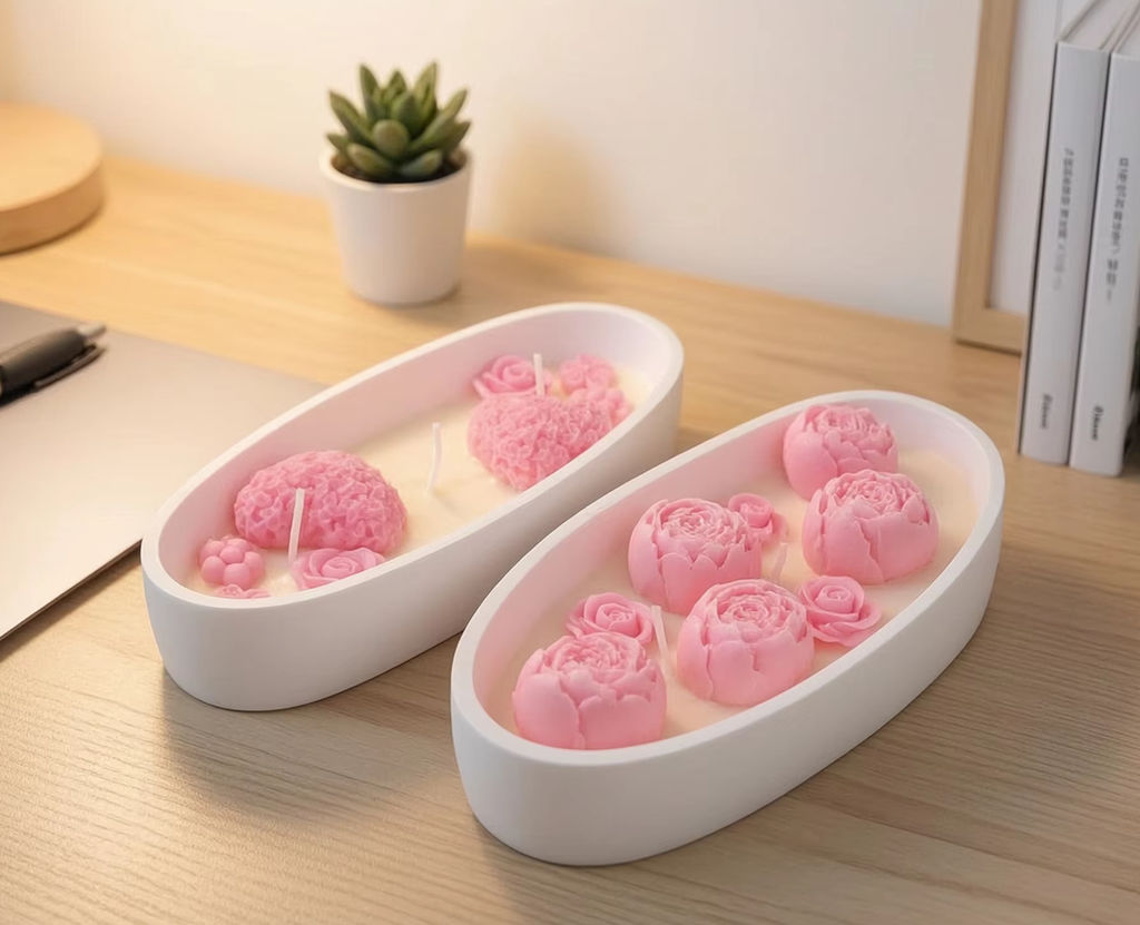 Candle Souvenir - Heart Rose Floral Scented Candle Oval