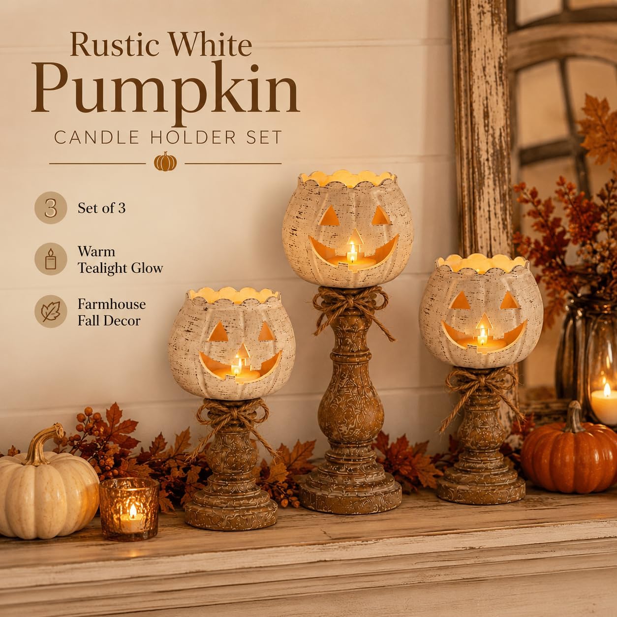 Candle Zero - Rustic White Pumpkin Tealight Candle Holder