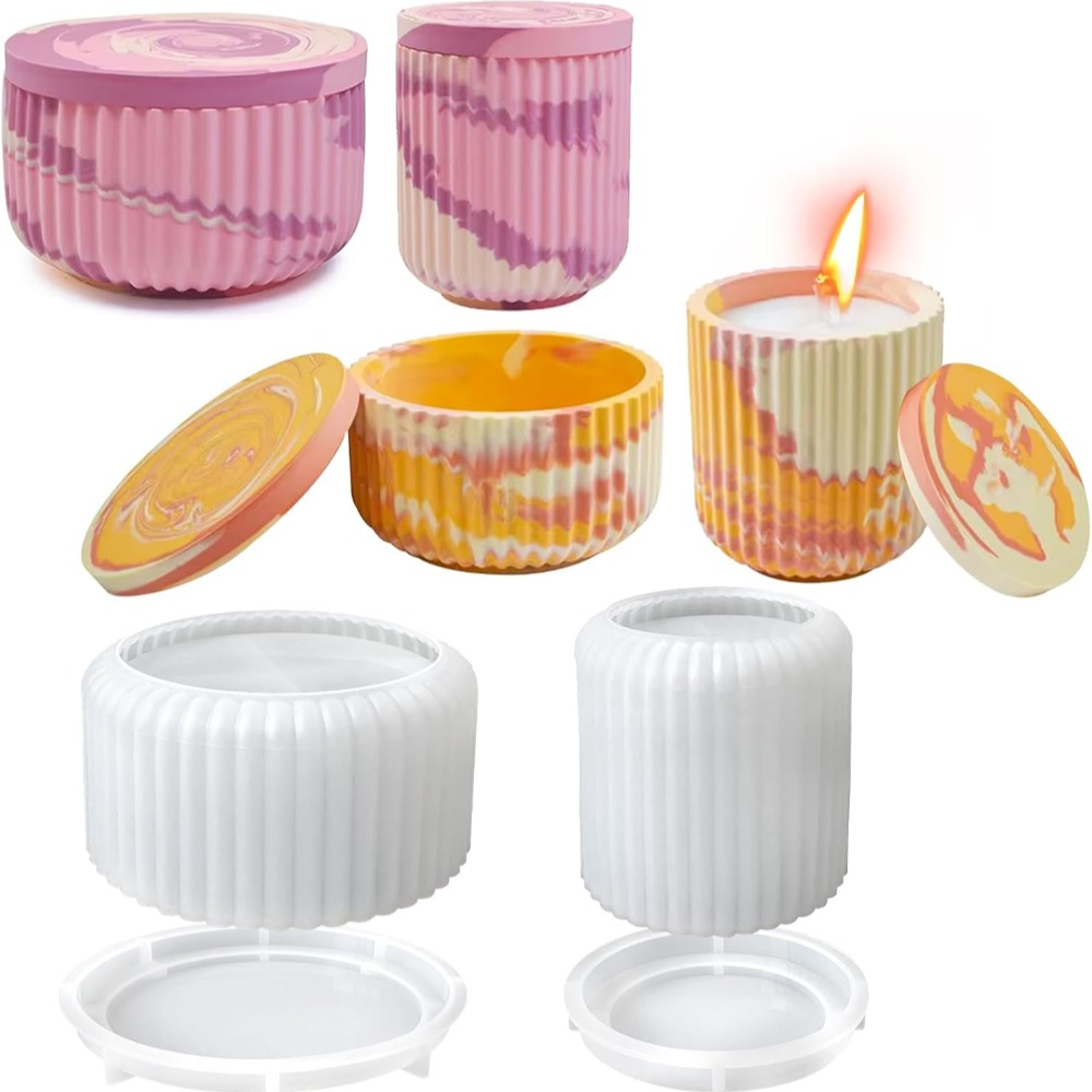 Candle Vessel Supplies - Silicone Mold for Striped Round Concrete